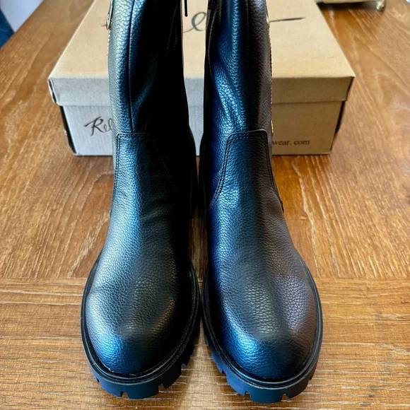 NWT black soft faux leather Renee combat boots 8M - Picture 6 of 14